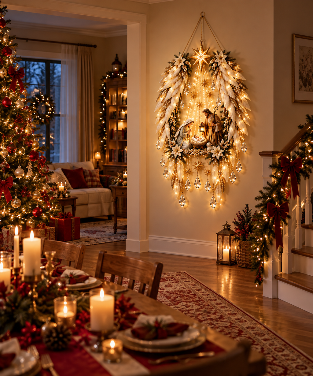 Belén luminoso decorando un rincón navideño del hogar